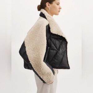 Heartloom Solas Black Puffer Jacket with Cream Sherpa Trim, M